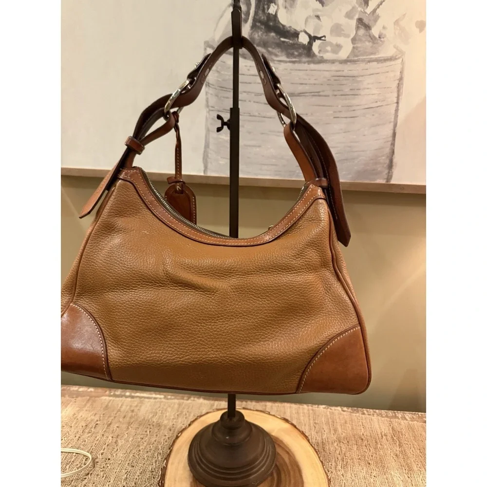 DOONEY‎ & BOURKE HARRISON REFINED PEBBLE LEATHER HOBO BAG PURSE CARMEL BROWN